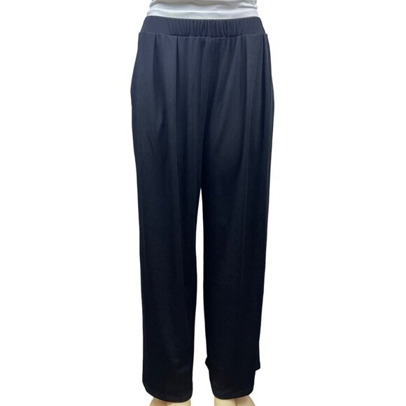 Cider Womens Black Ribbed Stretch Wide Leg Pants Size XL- NEW - Picture 1 of 8